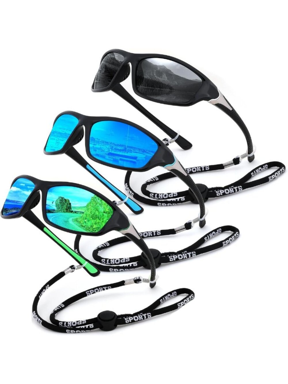 3 Pack Polarized Sports Sunglasses - UV400 Protection, Wrap Around Frame for